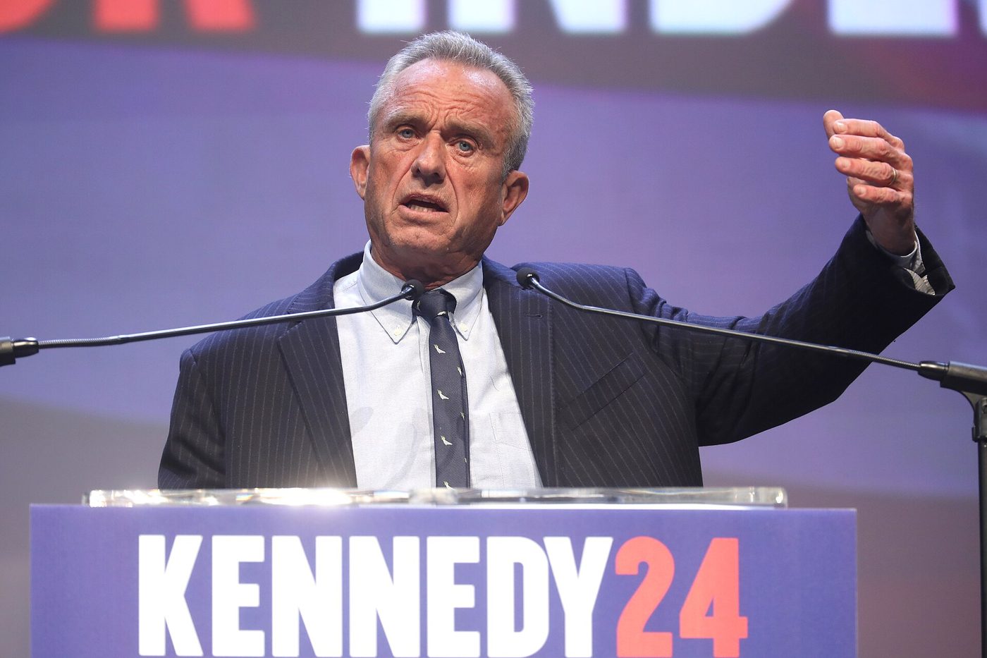 Robert F. Kennedy Jr. on stage during a campaign event